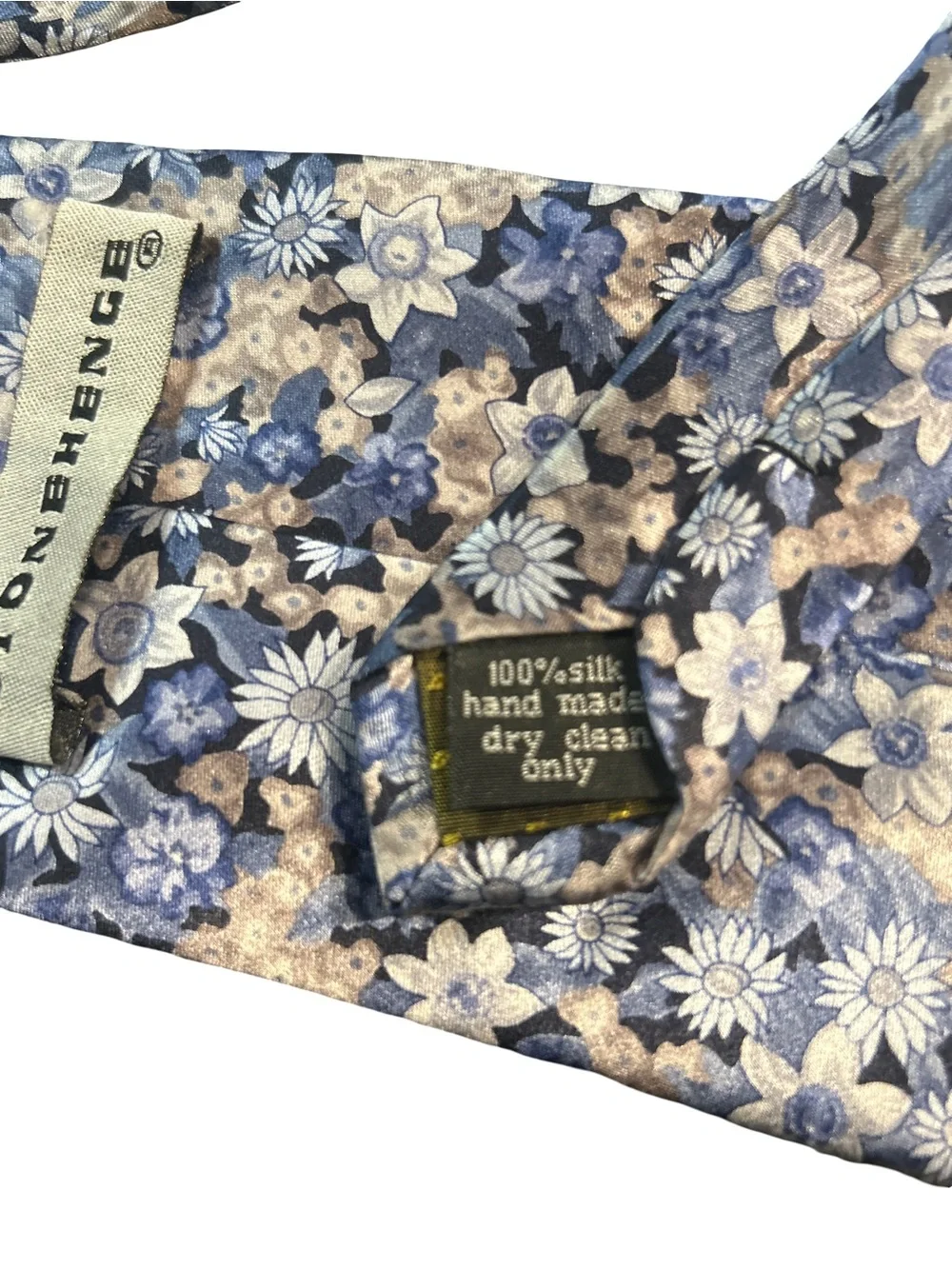 Vintage Stonehenge Floral Daisy Silk Tie Blue Cottagecore Hand Made Necktie
